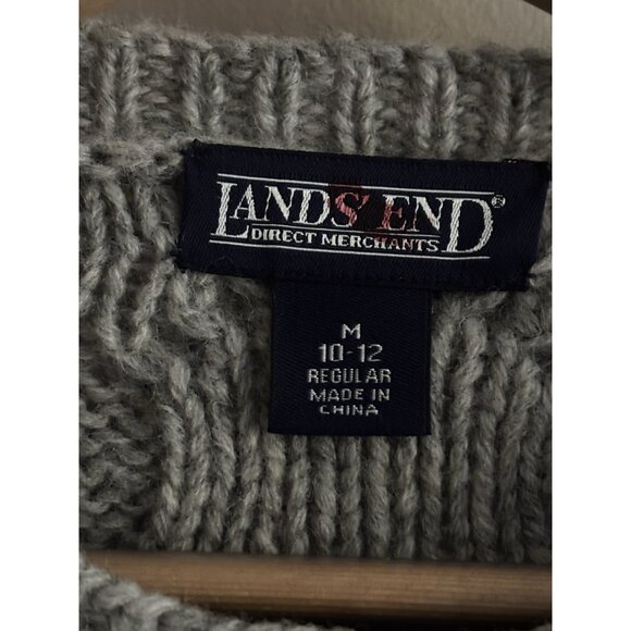 Lands End Cable Knit Wool Fisherman Sweater Grey Heavy Womens Medium - Picture 3 of 11